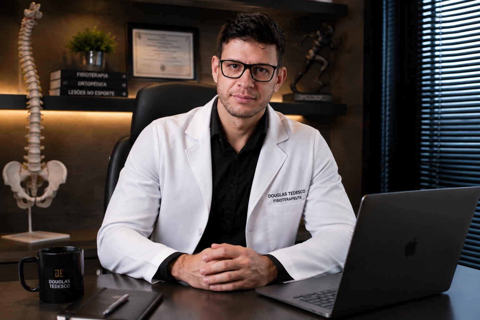 Douglas Tedesco realizando atendimento fisioterapêutico online